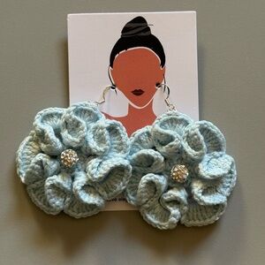 Crochet Flower Earrings with Rhinestone Center